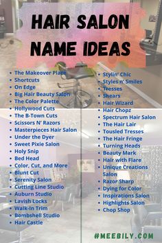 a hair salon flyer with the names and description for each item in this poster, you can