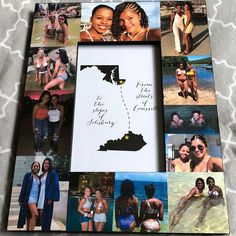 a collage of photos with the state of florida in it and some women posing for pictures