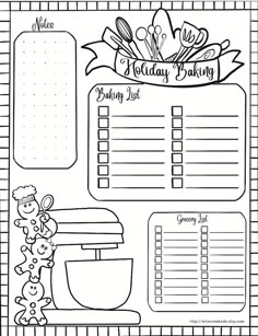 the holiday baking list is shown in black and white