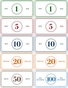 the ten twenty and five hundred birthday tags are shown in different colors, with numbers on them