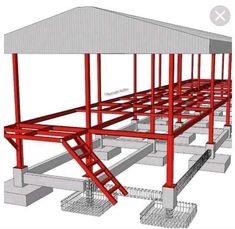 an image of a red metal structure with stairs