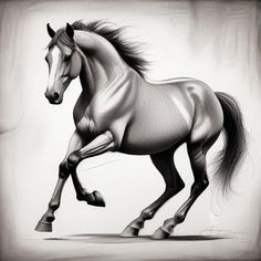 a black and white drawing of a running horse