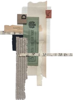 collage of paper, tape and other items on top of each other