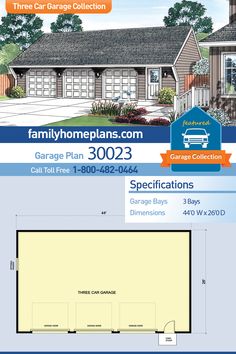 the garage plan for this home has three car garages and two living quarters, as well