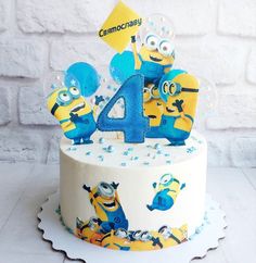 a birthday cake with the number four on it