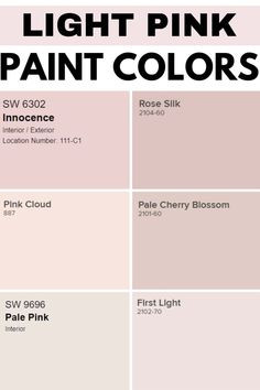 some pink paint colors with the words, light pink paint colors in white and black