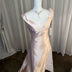 Calvin Klein Pale Pink Off The Shoulder Gown, Size 10, True To Size So Elegant, 40" Long In Front From Shoulder, 58" In Back From Shoulder. New With Tags. No Stains, Rips, Or Tears. Never Worn. Smoke Free, Pet Free Home. Elegant Hoco Dresses, Pink Dress Off Shoulder, Off The Shoulder Prom Dresses, Calvin Klein Blue Dress, Fluffy Dress, Pretty Fits, High Low Gown, Calvin Klein Black Dress, Pink Silk Dress