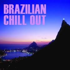 the words brazilian chill out are in front of a mountain and lake at night time