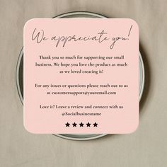 a pink coaster with the words we appreciate you written on it