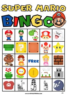 the super mario bingo game is shown in this printable version for kids to play