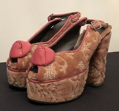 AMAZING Vintage 60s Disco Hippie Carpeted Rose Pink Platform High Heel Shoes 6.5 | eBay 60s Disco, Disco Shoes, Look Disco, Wood Platform Heels, Vintage Shoes Women, Oxford Platform Shoes, Pink Platform, Soft Sole Baby Shoes, Platform Shoes Heels