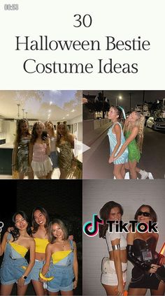 there are pictures of women dressed up in costumes and text that reads 30 halloween bestie costume ideas