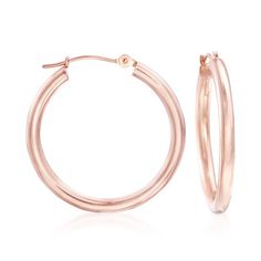 2.5mm 14kt Rose Gold Hoop Earrings. 1" | Ross-Simons Textured Gold Ring, Rose Gold Texture, Heartbeat Necklace, Cross Necklace Sideways, Rose Gold Hoop Earrings, Cat Pendant Necklace, Starfish Pendant, Gold Rope Chains, Natural Gold