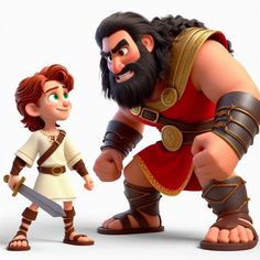 an animated scene of a man standing next to a cartoon character