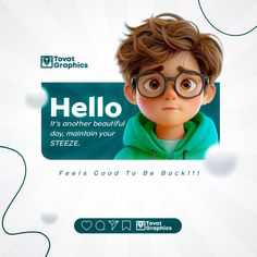 a boy with glasses and a green hoodie is featured in this ad for the company