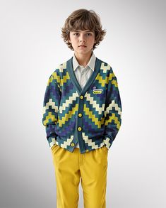 Young Boy Wearing Cardigan and Shirt Mockup Clothing Packaging, Shirt And Pants, Wool Cardigan, Wool Fabric, Apparel Design, Kids Wear, Print Images