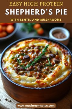 In search for a comforting, nutritious, and hearty meal? This easy shepherd's pie recipe is a must-try! Packed with lentils and mushrooms, this vegetarian shepherd’s pie is a perfect high-protein vegetarian recipe for dinner. If you're prepping for a cozy family meal or searching for healthy fall recipes, this dish is loaded with flavor and plant-based protein. It’s a delicious and satisfying vegetarian dinner that will keep everyone coming back for more! Hearty High Protein Meals, Mushroom Shepards Pie Vegetarian, High Protein Vegan Fall Recipes, Vegetarian Winter Meals, Healthy Fall Recipes, Vegetarian Pot Pie, Easy Shepherds Pie