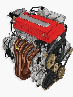 an image of a car engine with the hood up and two engines on it's side