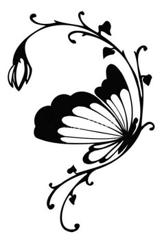 a black and white drawing of a butterfly with swirls on it's wings