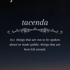 the words tacenda are written in white on a black background with an ornate border