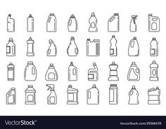 the set of bottles and containers for cleaning