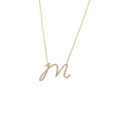 "Birmingham Jewelry - 14K Gold Script Initial "M" Necklace - Birmingham Jewelry" M Initial Jewelry, Pave Diamond Necklace, M Necklace Initial, Jewelry Wishlist, Initial M, M Necklace, Diamond Initial Necklace, Necklace Initial, Initial Necklace Gold