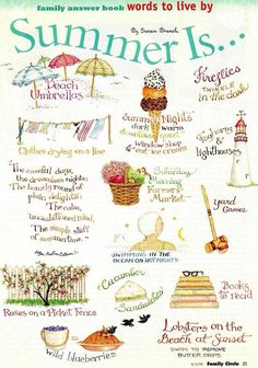 a cross stitch pattern with the words summer is written in different languages and pictures on it