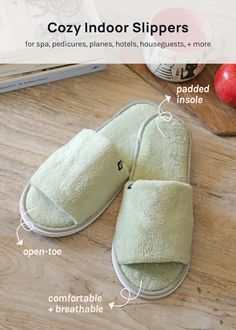 Cute, soft, + comfortable slippers with an open-toe design can be used at home, hotels, spa, and other places. They're lightweight, easy to pack + to travel with. 2 sizesMedium length: 10.5" (27 cm)Large length: 11.4" (29 cm) 🏆 Premium plush fleece 😌 Comfortable + breathable🦶 Open-toe design🧇 Textured sole to prevent slipping💪 8 mm thick EVA bottom + Wear-resistant Wash Cloth Slippers, Comfortable Open Toe Foam Slippers, Non-slip Open Toe Platform Slippers For Leisure, Slip-on Synthetic Open Toe Platform Slippers, Synthetic Slip-on Platform Slippers With Open Toe, Beach Foam Slippers With Non-slip Details, Comfortable Slippers, Toe Designs, Texture Design