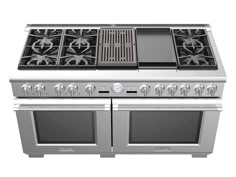 a silver stove top oven with two burners and one door open on an isolated white background