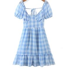 Nwot Blue Gingham Open Back Babydoll Dress Summer Dress Vintage, Chiffon Summer Dress, Robes Vintage, Plaid Baby, Marine Uniform, Vintage Summer Dresses, Baby Doll Dress, Dress Sleeve Styles, Holiday Dress