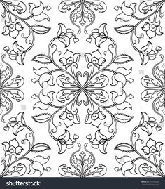 black and white floral ornament pattern on a white background - stock photo, image