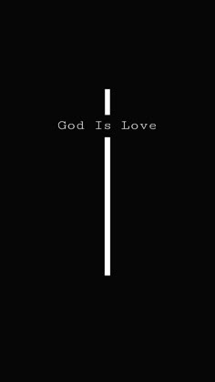 a cross with the words god is love written on it in white text over a black background