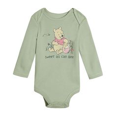 Dress your baby girl in this adorable graphic bodysuit featuring Disney's lovable Winnie-the-Pooh. It's made from a soft cotton-blend and has a crew neckline, lap shoulders, long sleeves, and snap-bottom closures for easy-on-and-off.Features: Screen PrintedCharacter: Winnie the PoohClosure Type: SnapNeckline: Crew NeckSleeve Length: Long SleeveFiber Content: 60% Cotton, 40% PolyesterFabric Description: InterlockCare: Tumble Dry, Machine WashCountry of Origin: Imported Baby Disney, Baby Bodysuit, Winnie The Pooh, 6 Months, Crew Neckline, Screen Printing, Cotton Blend, Long Sleeves