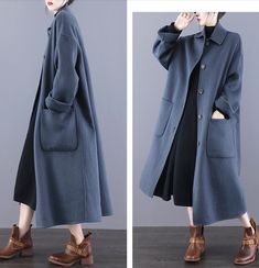 Product Description: handmade Cashmere coat high grade fabric,cashmere fabric.also could be custom made with any size and other colors,please feel free to contact with me if you want custom it. Material: wool 80%- 90% Size: S: Bust : 116 cm shoulder and Sleeve:76cm Length:115cm M: Bust : 120 cm shoulder and Sleeve:77cm Length:115cm L: Bust : 124 cm shoulder and Sleeve:78cm Length:115cm XL: Bust : 128 cm shoulder and Sleeve:79cm Length:115cm Shipping we ship worldwide the USPS takes about 15 days Gray Buttoned Outerwear For Fall, Long Gray Outerwear With Pockets, Gray Long Outerwear With Pockets, Gray Long Sleeve Outerwear With Buttons, Fall Solid Color Wool Coat, Gray Winter Sweater Coat With Buttons, Spring Wool Coat With Long Sleeves, Gray Wool Coat For Spring, Gray Long Sleeve Wool Coat For Spring