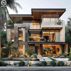 a large modern house with lots of windows