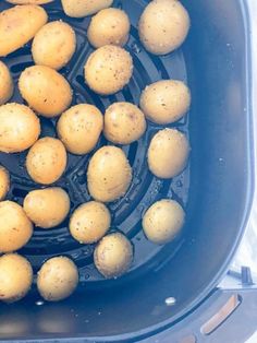 potatoes are being cooked in an air fryer