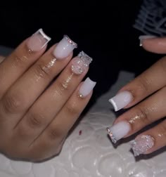 Short Nails With Charms Y2k, Baddie Nails With Diamonds, White French Tip With Charms, Mustard Nail Art, White Nails With Charms, May Nail Art, Acrylic Nail Application, Nail Overlay, Nail Application