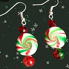 christmas candy earrings with red and green beads