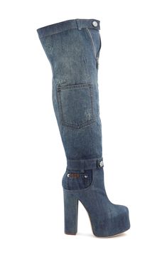 Denim construction puts a playful spin on an over-the-knee boot lifted by a bold platform. 5 1/2" heel; 2" platform 20 1/2" shaft; 14 1/2" calf circumference Cushioned footbed Textile upper and lining/leather sole Imported Platform Boots Women, Denim Heels, Knee Boot, Light Blue Denim, Platform Boots, Over The Knee Boots, Over The Knee, Denim Fashion, Denim Women