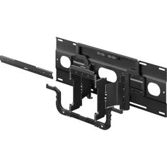 two black brackets are attached to the back of a wall mounted tv bracket with one arm extended