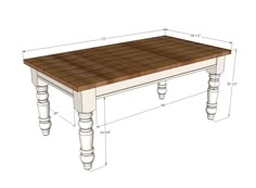 a table with measurements for the top and bottom legs, as well as an unfinished base