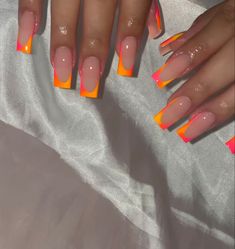 Summer Nails Square, Jamaica Nails, Orange Nail Designs, Acrylic Toe Nails, Drip Nails, Colored Acrylic Nails, Girly Acrylic Nails, French Tip Acrylic Nails, Work Nails