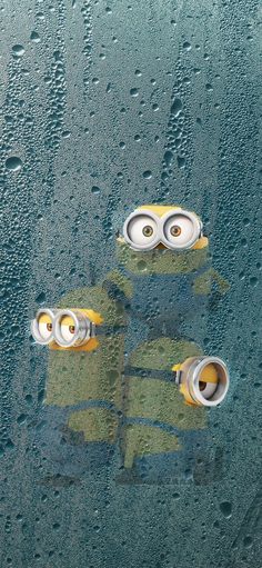 two minions from despicables are reflected in the wet surface