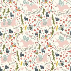 an image of a pattern with animals and flowers on it's surface in pastel colors