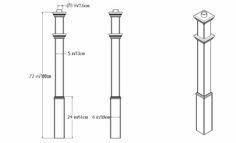 an architectural drawing shows the size and width of two tall poles