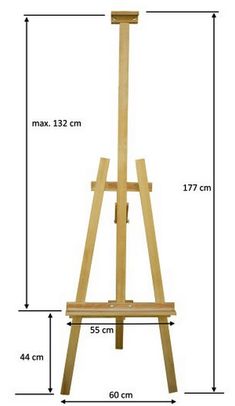 a wooden easel with measurements for it