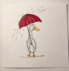 a drawing of a duck holding an umbrella