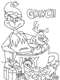 the grinch coloring page for children to print out and color with their own name