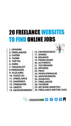 a white poster with the words 20 freelance website to find online jobs