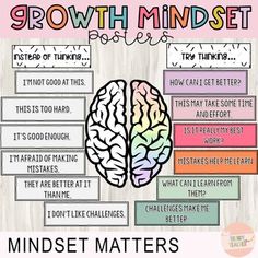 a poster with the words growth minds written on it and an image of a brain